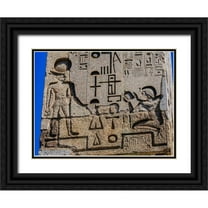 Perry, William 18x14 Black Ornate Wood Framed with Double Matting Museum Art Print Titled - Egyptian Figures Hieroglyphics Obelisk Piazza Popolo-Rome-Italy