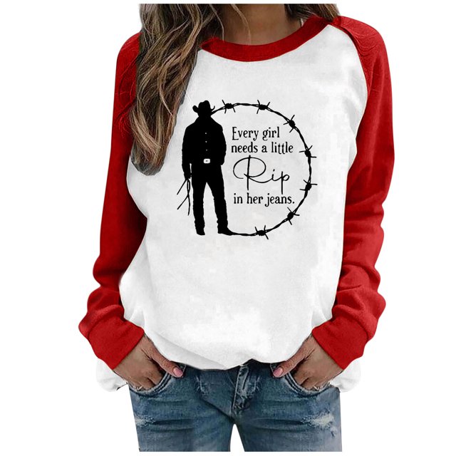 CEHVOM Mode Femmes Décontracté Imprimé Col Rond Manches Longues T-Shirt Ample Blouse Pull Tops Chandails en Molleton Sans Capuche Liquidation
