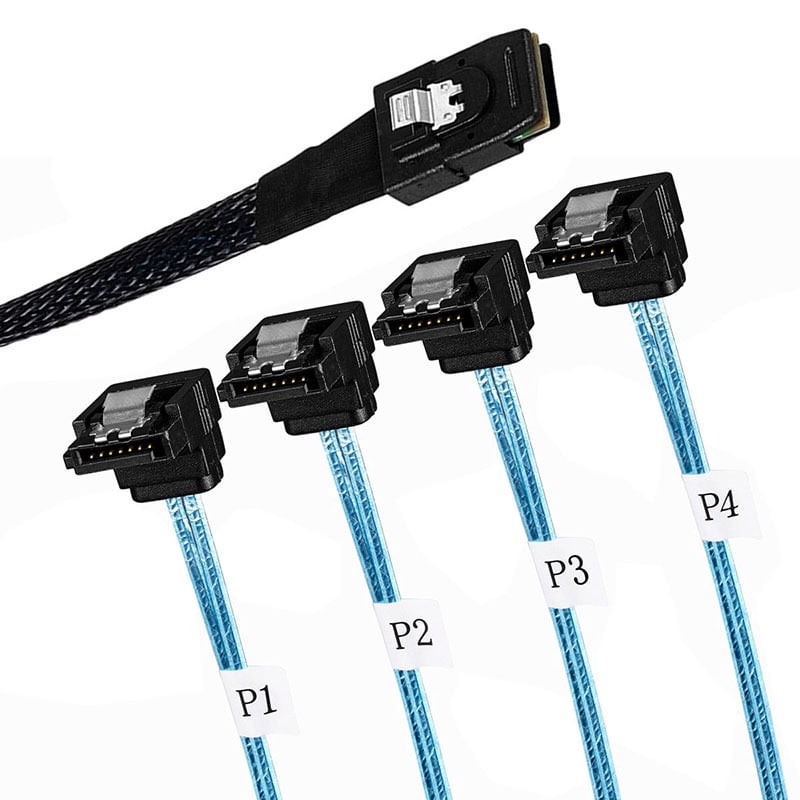 Mini SAS SFF8087 To 4 SATA Right Angled Cable 36P To 4 SATA 7P Cable 12Gbps Hard Drive Server Cable