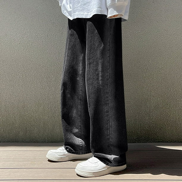 Pantalones vaqueros de longitud completa para hombre, de moda, casuales, con degradado de color, con botones y pierna recta, pantalones para hombre