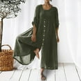 thumbnail image 2 of Lindreshi Wide Leg Jumpsuit with Pockets Women Casual Solid 3/4 Sleeve Round Neck Cotton Linen Romper Long Playsuit Jumpsuit, 2 of 6