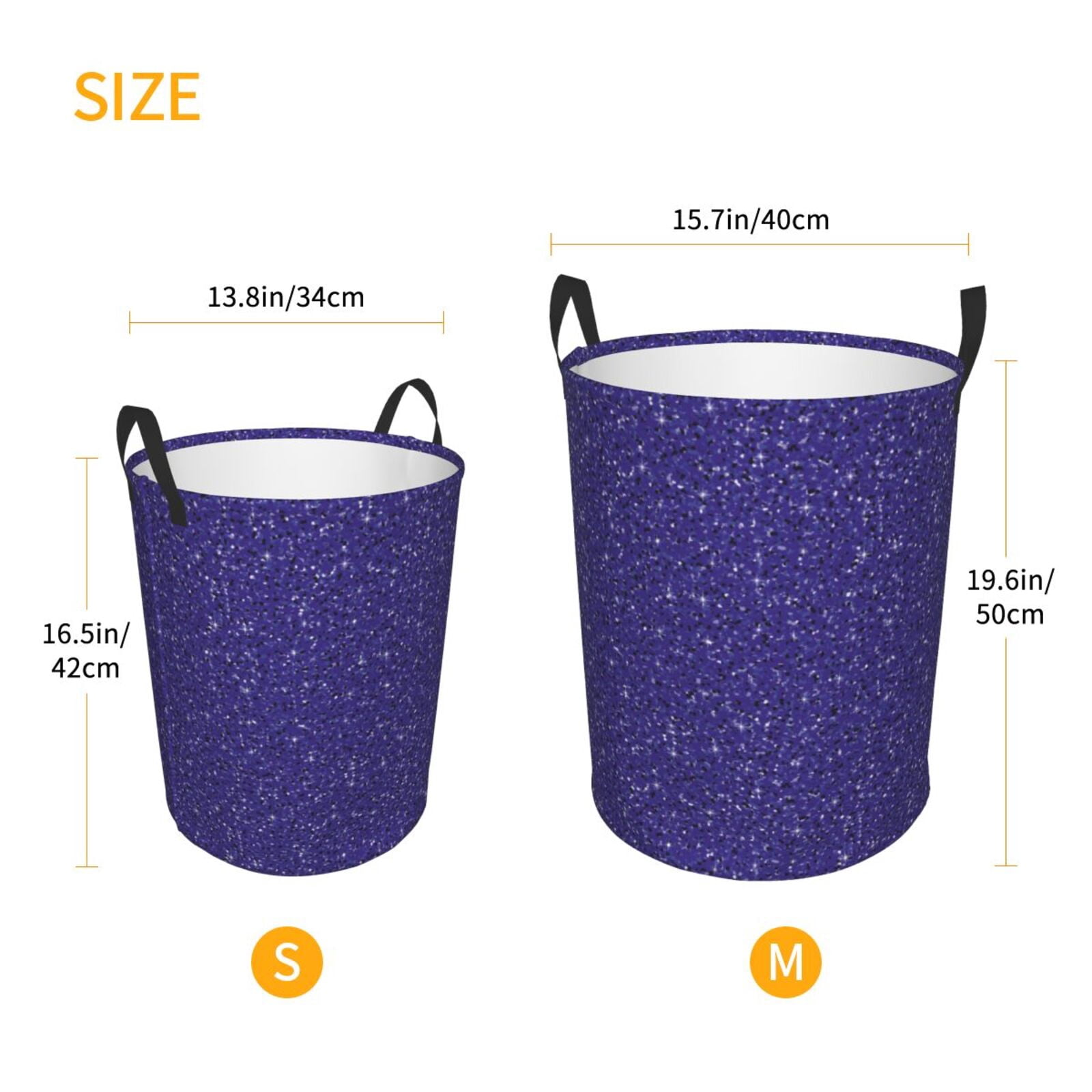 Large Laundry Basket with Handles - Deep Purple Glitter Pattern Kids Baby Dirty Clothes Laundry Hamper for Bedroom Aesthetic