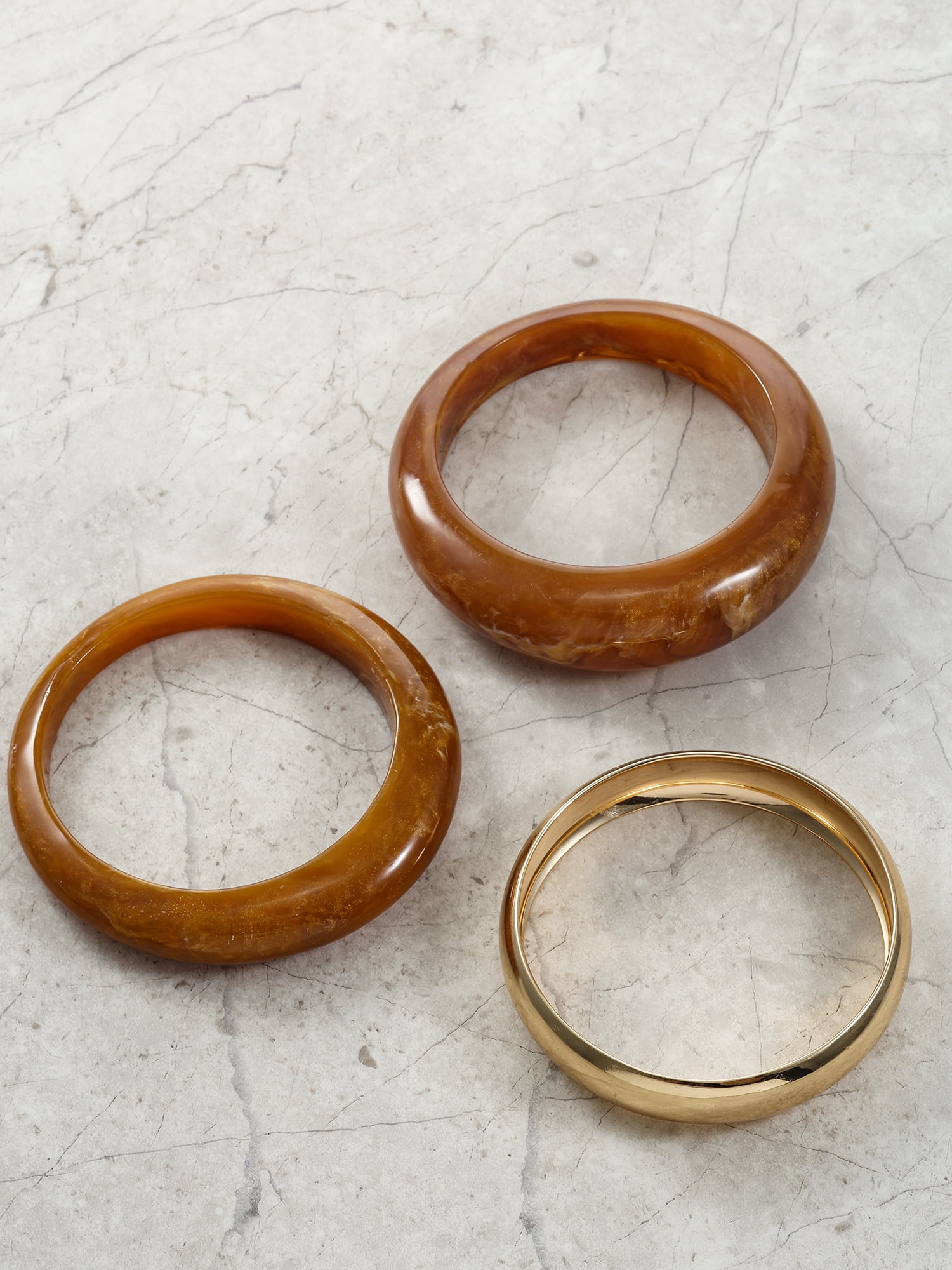 Time and Tru Women's Bangle Bracelet Set, 3 Piece, Gold-Tone and Brown