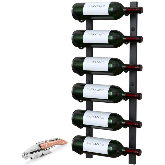 The Rack Co. Wall Series - Wall Mounted Wine Rack, Wine Bottle Storage, Satin Black Finish, Metal (1, 6 Bottles)
