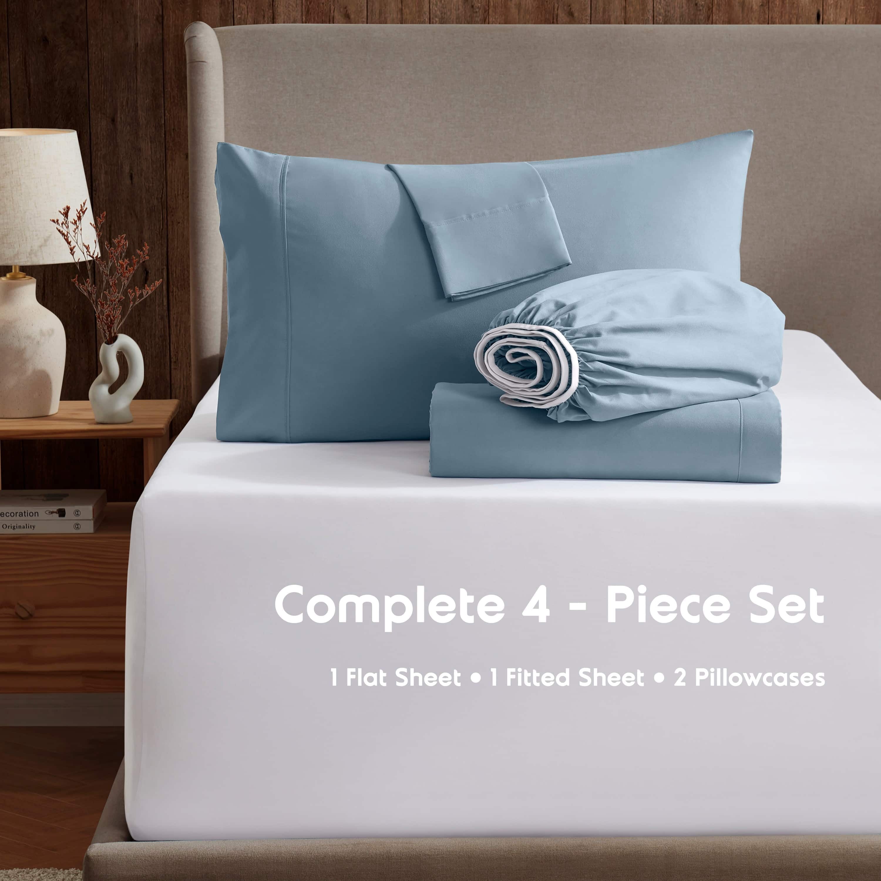 LammaLoe Extra Deep Pocket Twin XL Sheets set, Fits 18"-24" Mattress, 4 Piece Soft Microfiber Bed Sheet Sets, Stone Blue