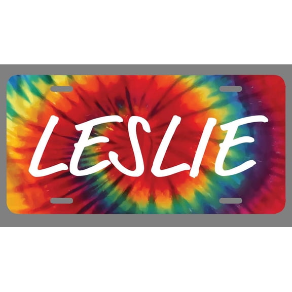Leslie Name Tie Dye Style License Plate Tag Vanity Novelty Metal | UV Printed Metal | 6-Inches By 12-Inches | Car Truck RV Trailer Wall Shop Man Cave | NP1464