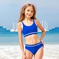 thumbnail image 2 of YOUYEDIAN Girls Swimsuit Two Piece Sporty High Waisted Bathing Suit Color Block High Cut Bikini Set (Dark Blue, 13-14 Years), 2 of 8