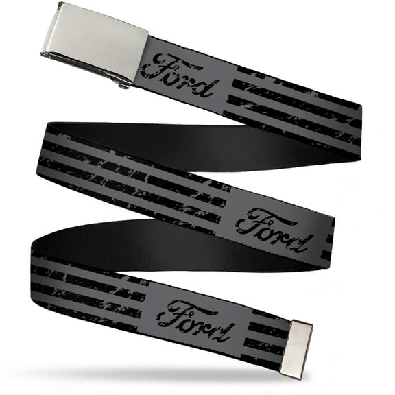 Adjustable Belt, Clamp Buckle, Cut-to-Fit, Ford Script Stripe Blocks Weathered Gray Black