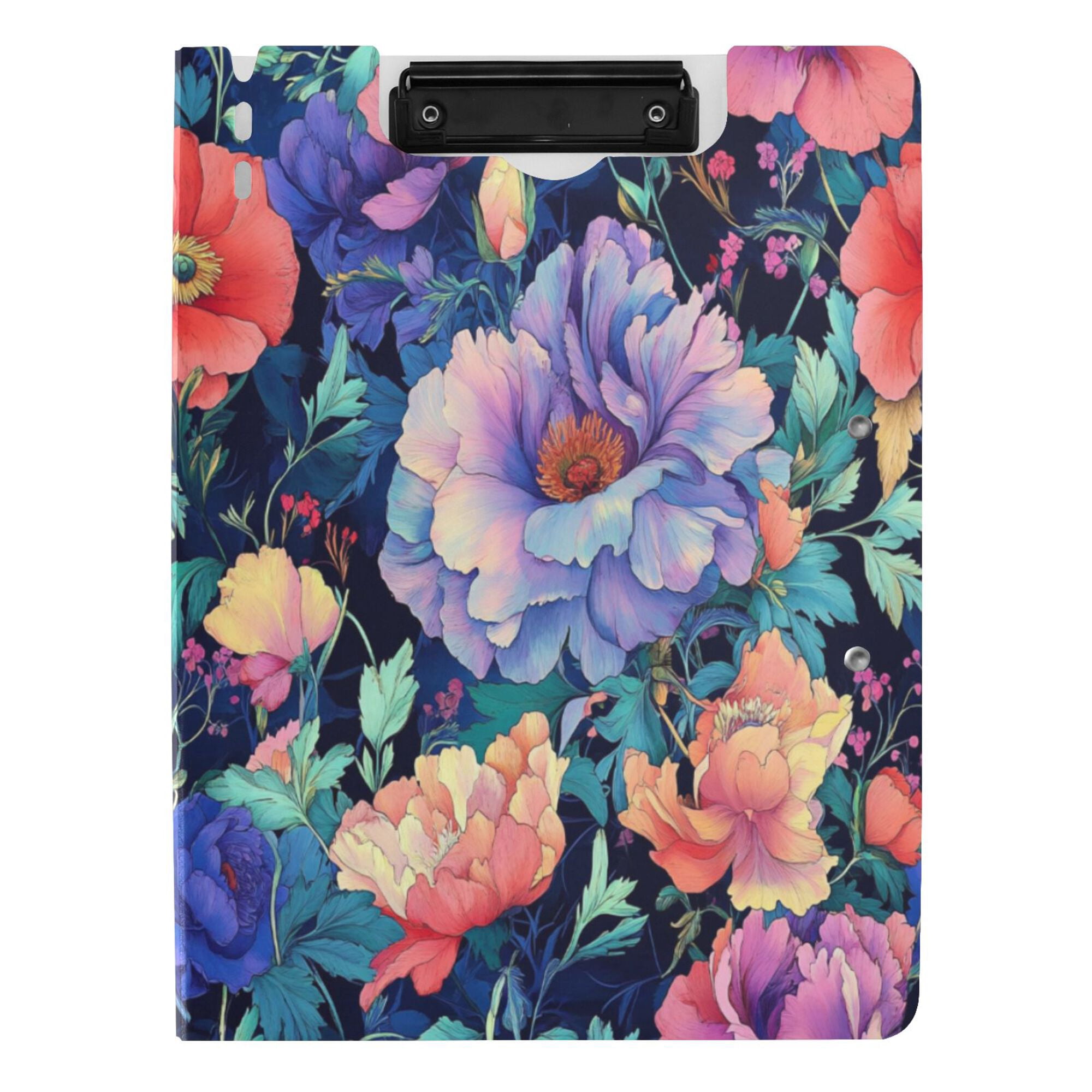 FORMRS A4 Clipboard Folder with Pen Holder Horizontal Foldable School Office Binder, Puprle Ethereal Floral Harmony