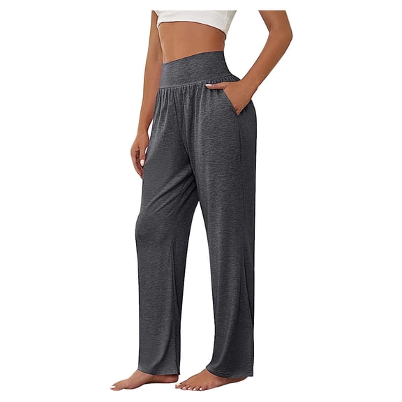 COSFO Gray Women's Sweatpants Yoga Casual Solid High Waisted Wide Leg Pants Loose Workout Pants