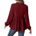 thumbnail image 5 of HUBERY Women Ruching Layered Hem V Neck Long Sleeve Elastic Cuff Solid Color Top, 5 of 7