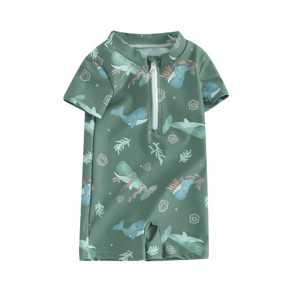 Bslissey Toddler Baby Boys Rash Guard Swimsuit Cartoon Print Short Sleeve Zipper Jumpsuit Swimwear Infant Casual Summer Bathing Suit for Beach Wear 3M 6M 12M 2T 3T