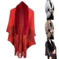 thumbnail image 4 of Red Scarfs Scarf Ladies Knitted Loose Thickened Shawl Coat Plush Collar Scarf Wrap Tassel Fringed Wraps Matching Cardigan Sweater Irregular Hem Splicing Casual Sweater Cardigan Scarf, 4 of 4