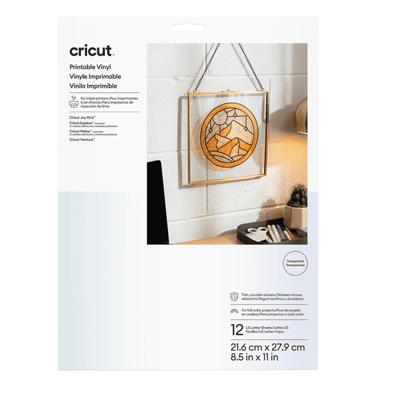 Cricut® Printable Vinyl - US Letter (12 ct), 8.5" x 11",Transparent