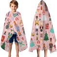 thumbnail image 3 of Pink Christmas Nutcracker Pattern Hooded Bath Towel，60"x35" for Ages 3 To 12 Kids, Quick Dry Lightweight Soft Microfiber Hood Beach Towel Cover Up for Kids, 3 of 7