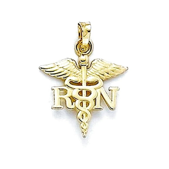 14k Yellow Gold RN Nurse Caduseus Caduceus Pendant Necklace Pendant for Women - 1.3 Grams