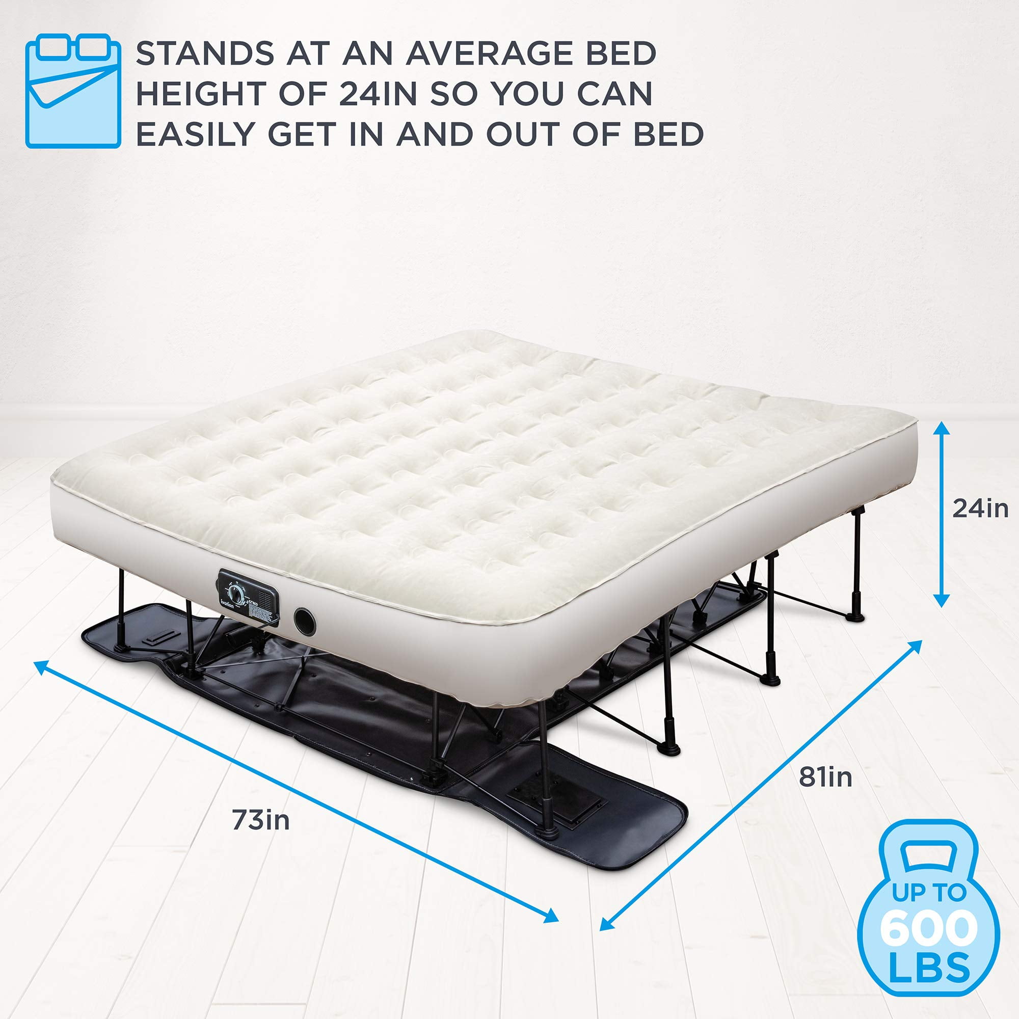 Ivation EZ Bed King Air Mattress with Frame Rolling Case Self Inflatable Blow Up Bed Auto Shut Off Comfortable Surface AirBed Best for Guest Travel Vacation Camping Walmart