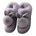 thumbnail image 4 of Naierhg 1 Pair Winter Cotton Slippers Flat Fluffy Cartoon Rabbit Ear Soft Plush Thickened Warm Heat Retention Thick Sole Solid Color Home Indoor Cotton Shoes for Home Light Grey, 4 of 8