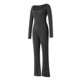 thumbnail image 3 of Genuiskids Women Sexy Ribbed Bodycon Yoga Jumpsuits Long Sleeve Legging Romper Flared Pants One Piece Workout Athletic Full Bodysuit Streetwear, 3 of 9