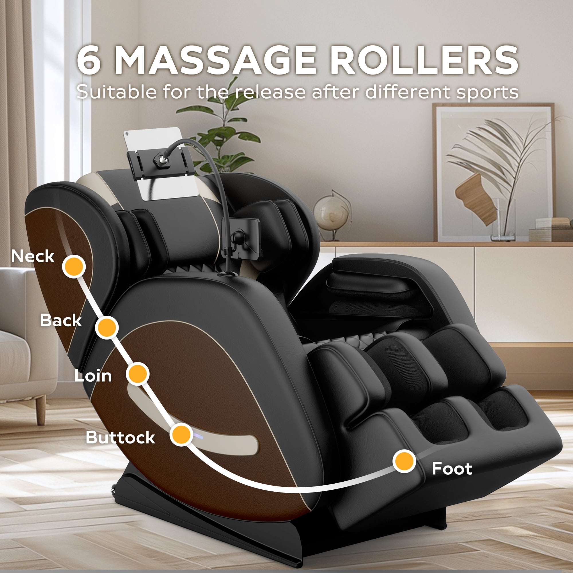 AENKYO Zero Gravity Full Body Massage Chair Recliner Includes Heating, Airbags, Bluetooth Speaker, Foot Roller, and Touch Screen Brown