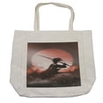 thumbnail image 1 of Japanese Shopping Bag, Reflection of Samurai Practicing Sunset Background Free from Death Concept, Eco-Friendly Reusable Bag for Groceries Beach and More, 15.5" X 14.5", Cream, by Ambesonne, 1 of 2