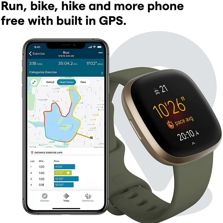 Restored Fitbit Versa Health Fitness Smartwatch Olive Soft
