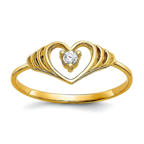 10k Solid Yellow Gold Polished Cubic Zirconia Love Heart Ring Size 6 Statement Ring for Women