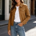 thumbnail image 4 of Byworldtasic Faux Suede Cropped Jacket for Women Distressed Jean Jackets Button Up Vintage Jacket Pockets, 4 of 9