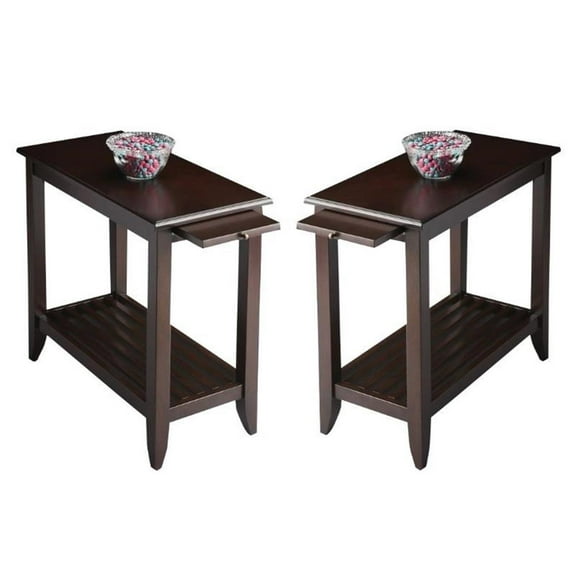 Home Square Transitional Chairside Table in Merlot - Set of 2