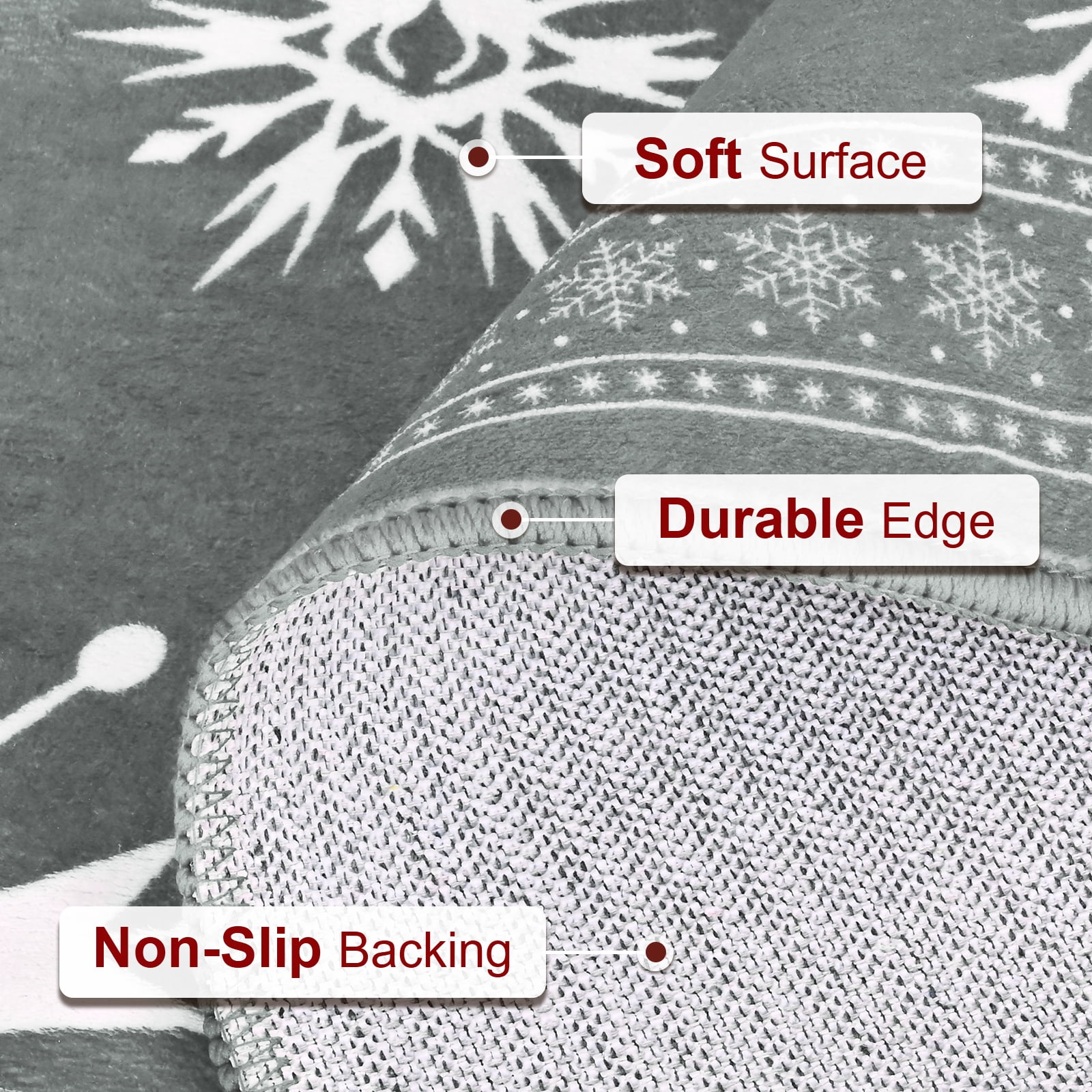 Bleum Cade Christmas Snowflake Area Rugs 2x3 Door Mat, Non Slip Washable Entryway Rug Outdoor Indoor Xmas Santa Welcome Mat for Entrance,Gray