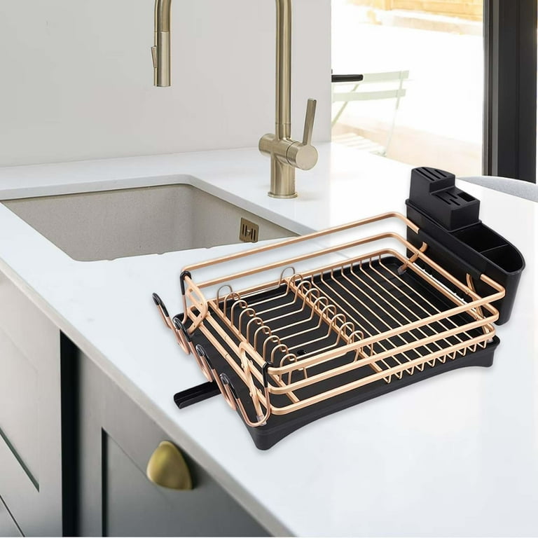 Champagne Gold Aluminium Kitchen Dish Drying Rack Sink Stand Drain Holder  Cutlery Drainer Accessories Storage Plate Organizer