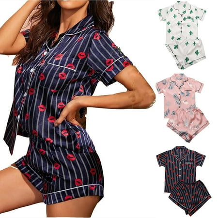 

Tejiojio Women Clothes Clearance Womens Silk Satin Pajamas Set Two-Piece Sleepwear Loungewear Button-Down Sets