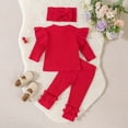thumbnail image 5 of masbird Baby Girl Clothes 3 6 9 12 Months Outfits Long Sleeve Knitted Romper & Daisy Pants Fall Winter 3Pcs Clothes Sets,Red,6-12 M, 5 of 5