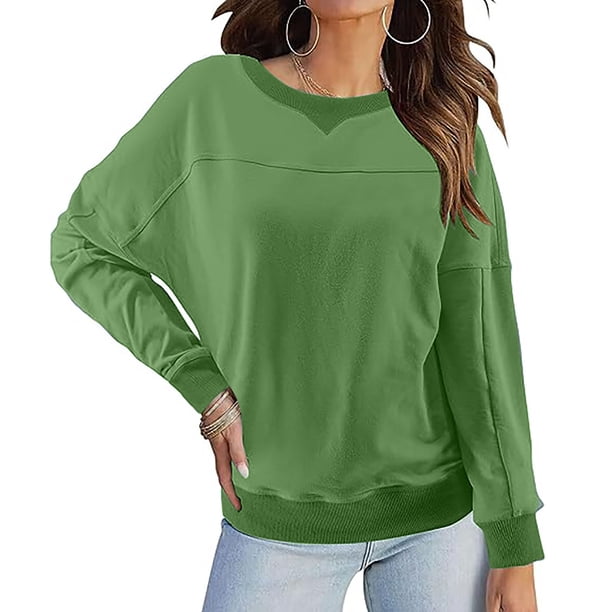Puntoco Sudaderas casuales de color sólido para mujer, cuello redondo, manga larga, ligeras, sueltas Puntoco Puntoco-1478