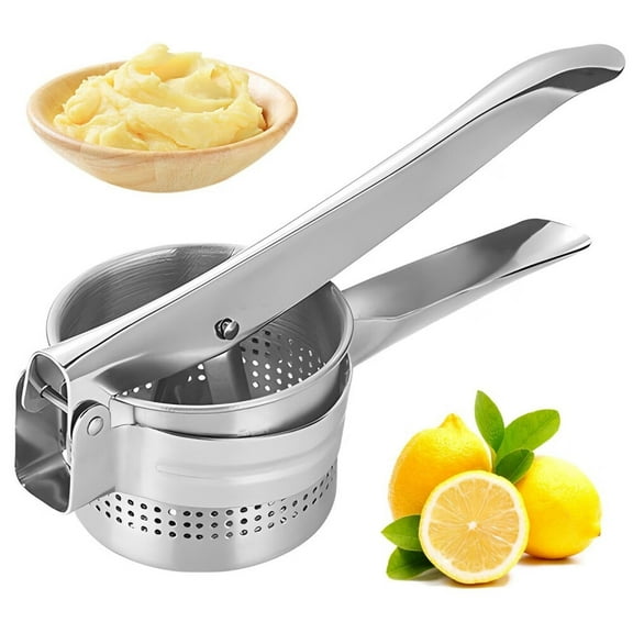 Potato Ricer - Heavy Duty Stainless Steel Mashed Potato Masher with Ergonomic Handle,Press and Mash Kitchen Gadget,Make Fluffy Smooth Mashed Potatoes & Press Fruit and Vegetables(Silver)