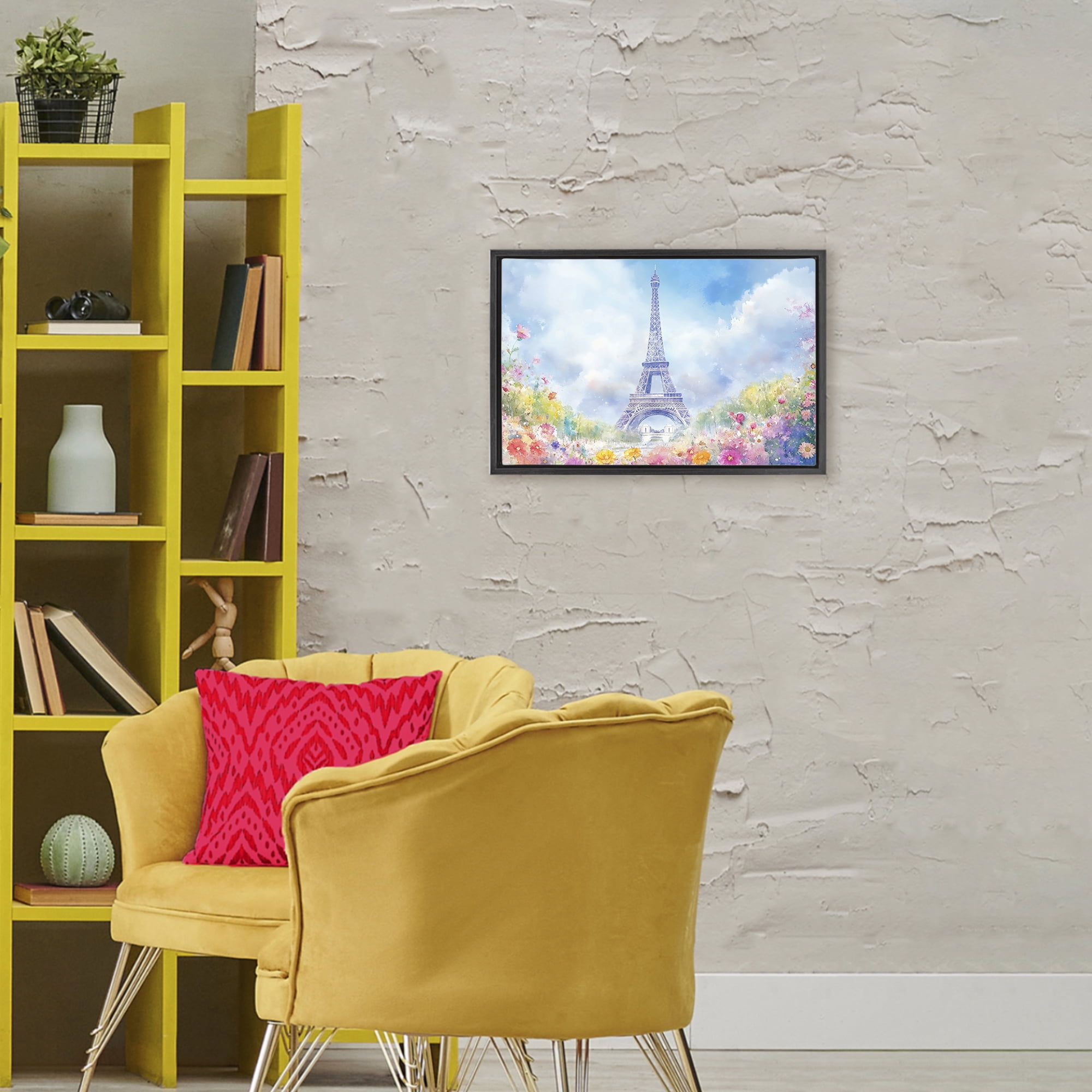 Stupell Industries Rainbow Spring at Eiffel Tower Black Framed Floater Canvas Wall Art, design by Creative Studio