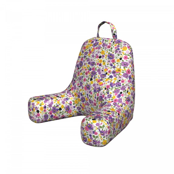 Floral Reading Pillow, Blossoming Spring Flowers on a Plain Background, Bedrest Cushion with Back Pocket and Washable Cover, 2 Sizes, by Ambesonne