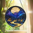thumbnail image 4 of Moonlit Mountain Village Stained Glass Suncatcher – Blue Night Scene Window Hanging, Cozy Cabin Decor, Scenic Nature Lover Gift, 4 of 5