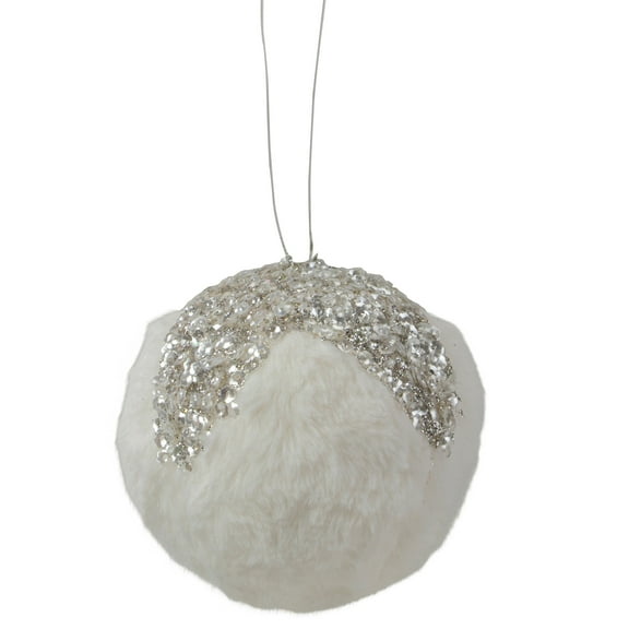 Northlight 4.25" White and Silver Faux Fur Christmas Ornament