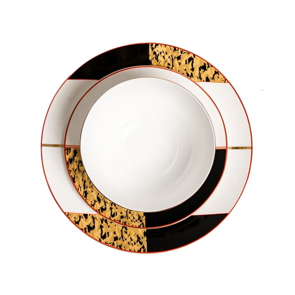Ozarke Tigress Golden Black Plates Set, Fine Bone China (Set of 12)