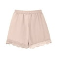thumbnail image 5 of MKOSPLRT Summer Shorts for Girl 4-14 Years Elastic Waist Linen Shorts Solid Color Lace Trim Lounge Shorts for Beach, 5 of 9
