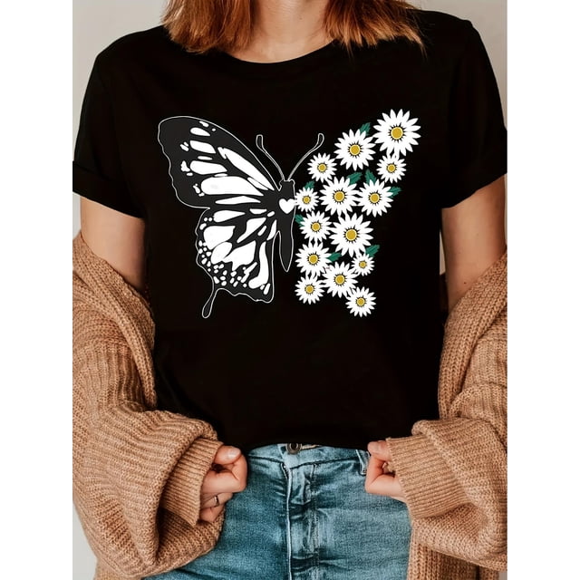 T-Shirt Rétro à Col Rond Manches Courtes Imprimé Géométrique pour Femmes, 100 % Polyester, Lavable en Machine, Décontracté, Fête des Pères, Fête des Mères, Nouvel An, Festival de Printemps, Saint-Valentin, Fête de l'Indépendance