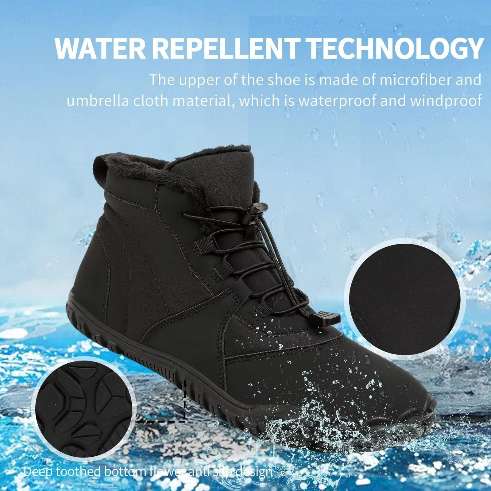 Yunkctuk Hiking Winter Footwear Barefoot Shoes Womens Mens,Snow Boots,Waterproof Wide Toe Box Barefoot Shoes,Warm Fur Lined Ankle Booties Hiking Trekking Trail Climbing Shoes Lace Up Anti-Slip Shoes