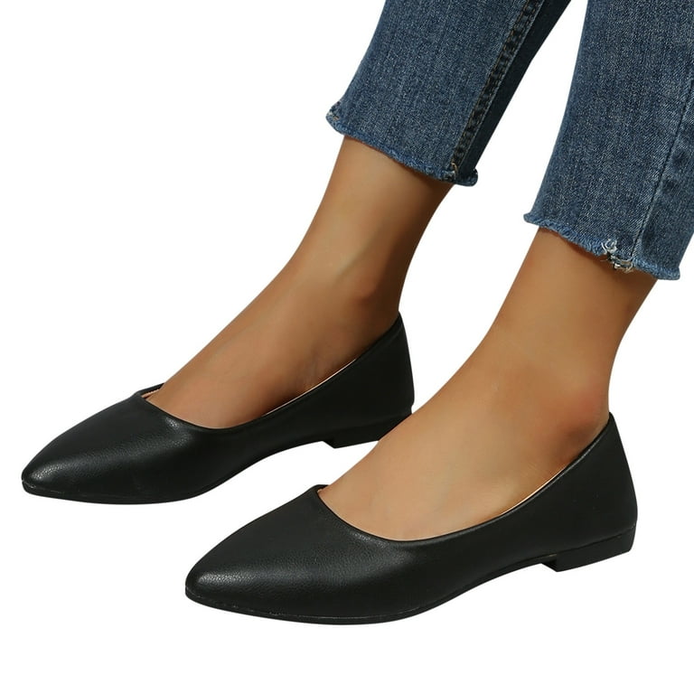 Aayomet Business Casual Shoes for Women Low Heel Casual Women's Non Slip  Solid Color Slip On Artificial Leather Breathable Work,Black 6 