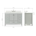 thumbnail image 6 of ARIEL 49" Bathroom Vanity with 1.5" Edge Pure White Quartz Countertop & Backsplash, Center Rectangular Sink, 2 Soft Closing Doors, 9 Full Extension Dovetail Drawers, Brushed Nickel -Grey, 6 of 7