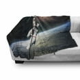 thumbnail image 3 of Galaxy Soft Flannel Fleece Blanket, Astronaut Man Floating over Earth with Powerful Sun Beams in Background Image Print, Cozy Plush for Indoor and Outdoor Use, 50" x 60", Orange Grey, by Ambesonne, 3 of 6