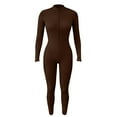 thumbnail image 4 of Women's Zippered Full Body Yoga Suit Long Sleeve Fitness Tight Bodysuit Outerwear Sportswear, 4 of 5