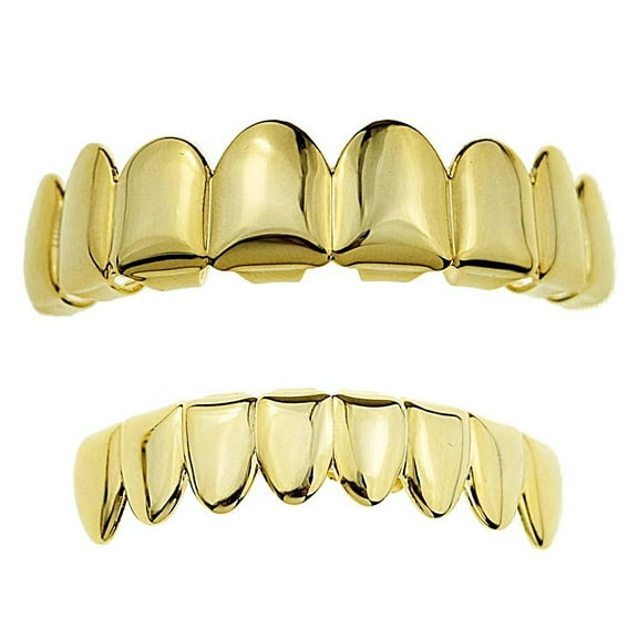 14k Gold Plated Grillz Set Eight Top Upper Teeth And 8 Bottom Eight Lower Plain Teeth Hip Hop Grills