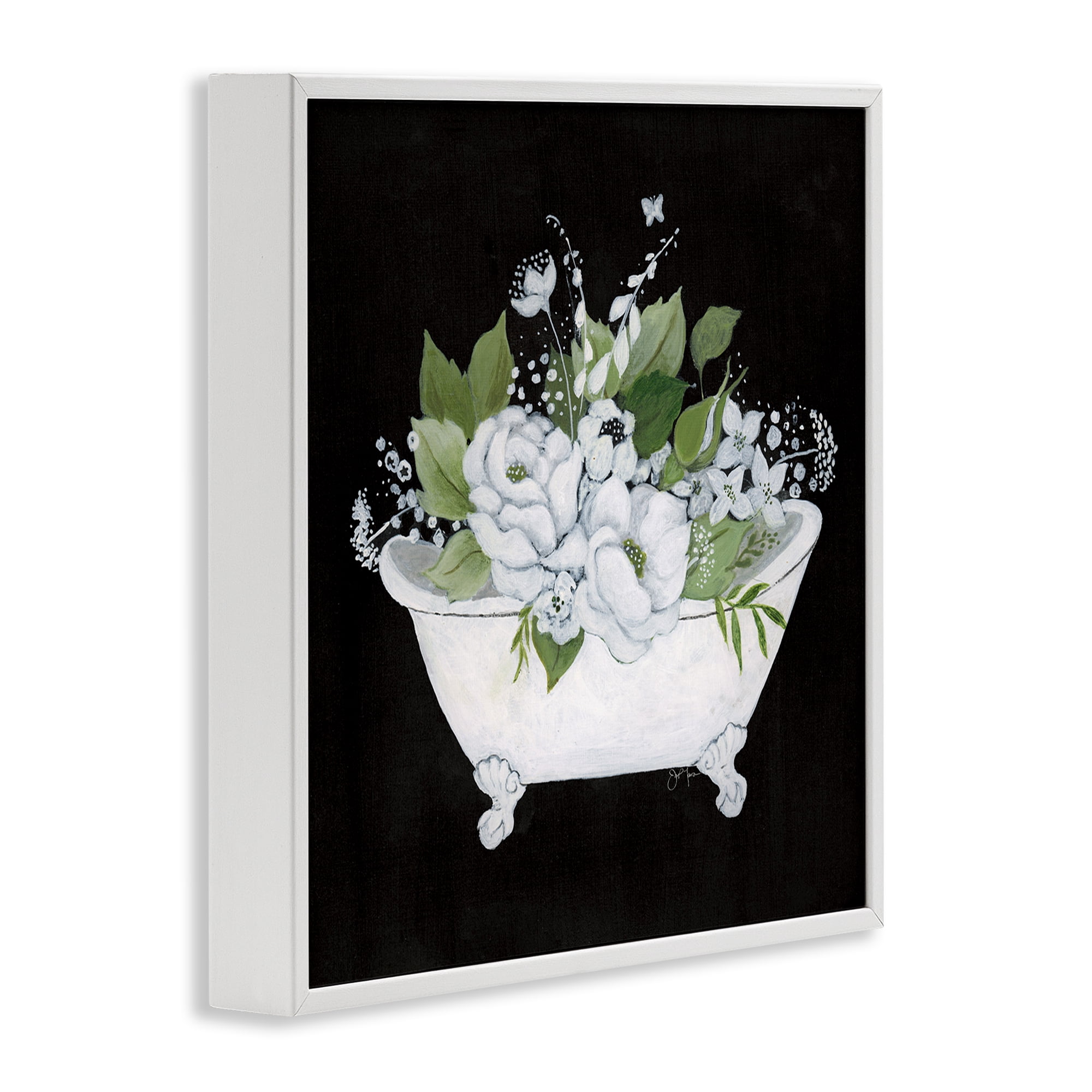 Stupell Industries Charming Floral Bathtub Typography Painting White Framed Art Print Wall Art, 17 x 17