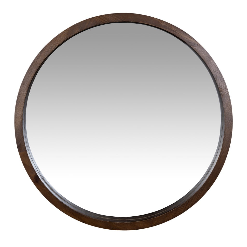 homeroots bed & bath 389859 Simple Modern Dark Brown Round Wall Mirror